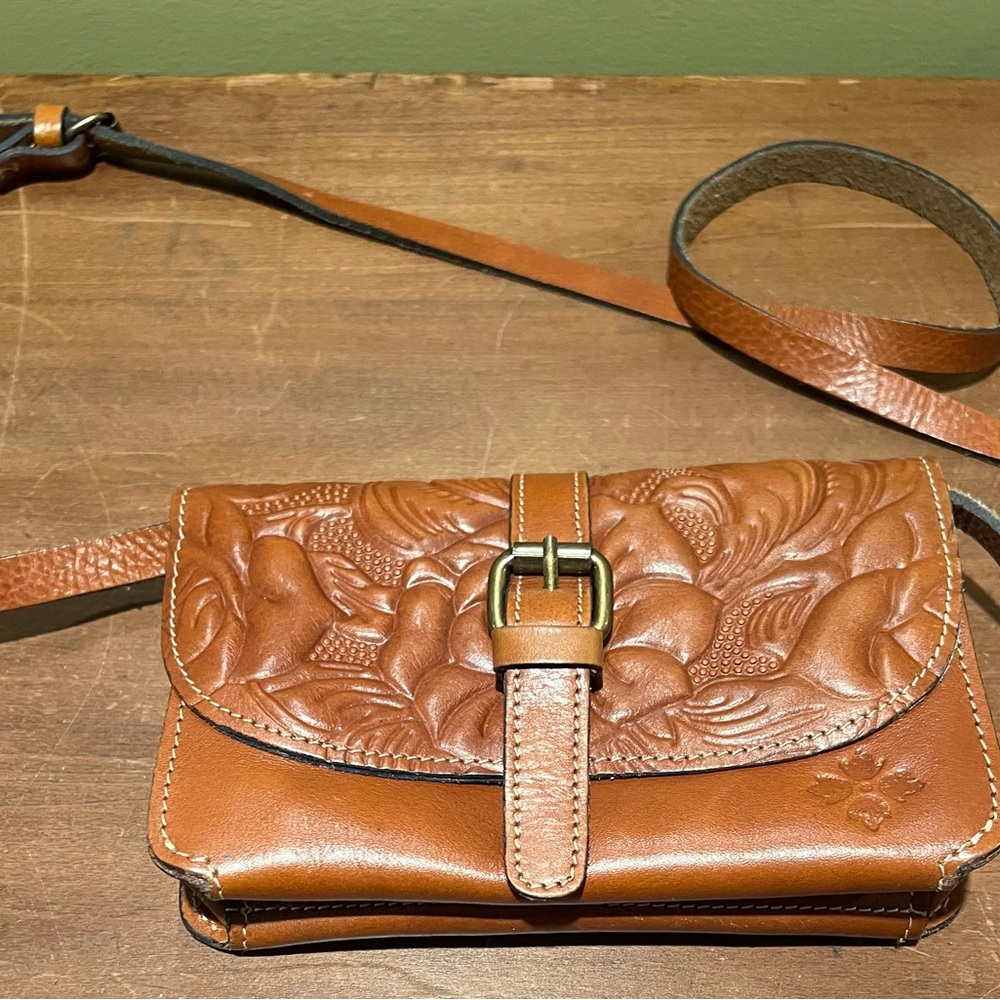 Patricia Nash Brown Leather Crossbody Bag with Floral Design